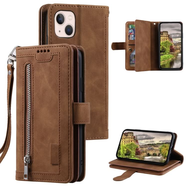 Nine Card Zipper Bag Leather Phone Case with Lanyard, Series 1