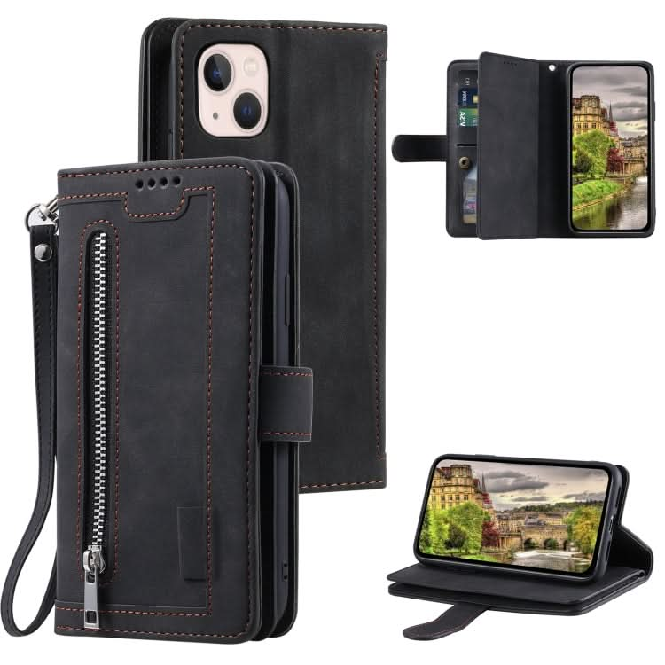 Nine Card Zipper Bag Leather Phone Case with Lanyard, Series 1