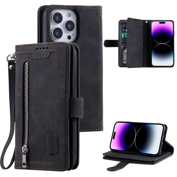 Nine Card Zipper Bag Leather Phone Case with Lanyard, Series 1