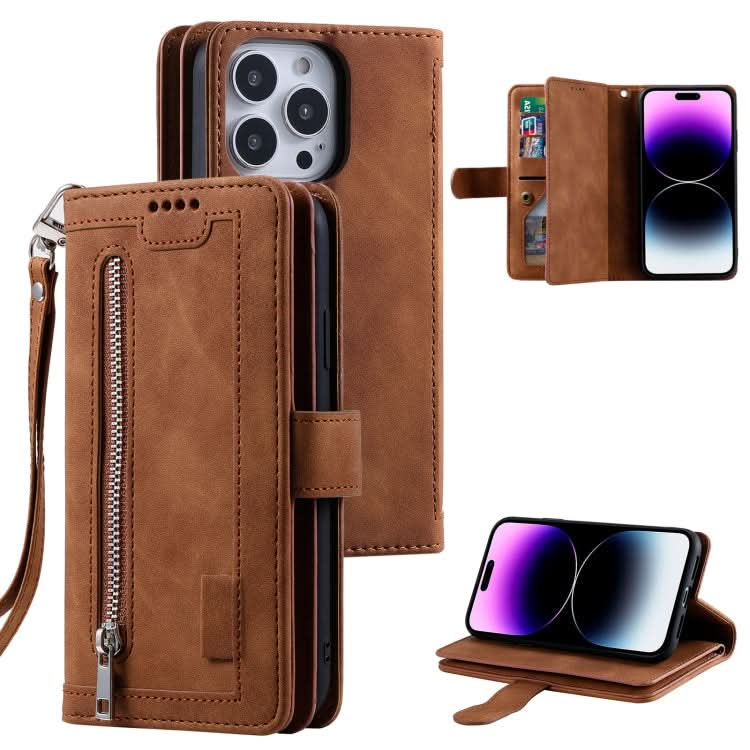 Nine Card Zipper Bag Leather Phone Case with Lanyard, Series 1