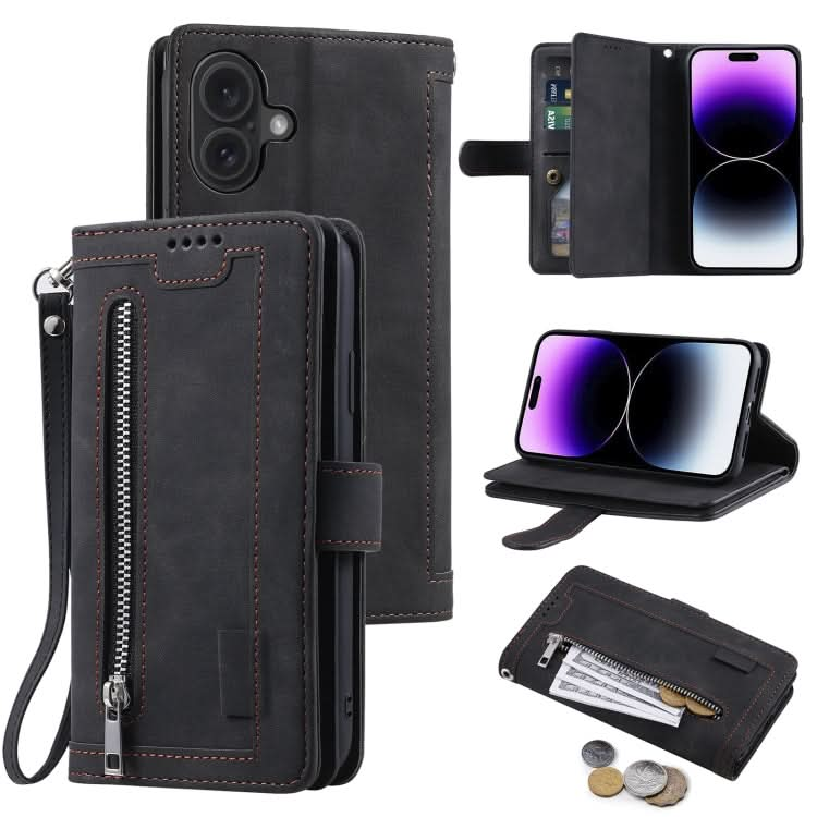 Nine Card Zipper Bag Leather Phone Case with Lanyard, Series 1