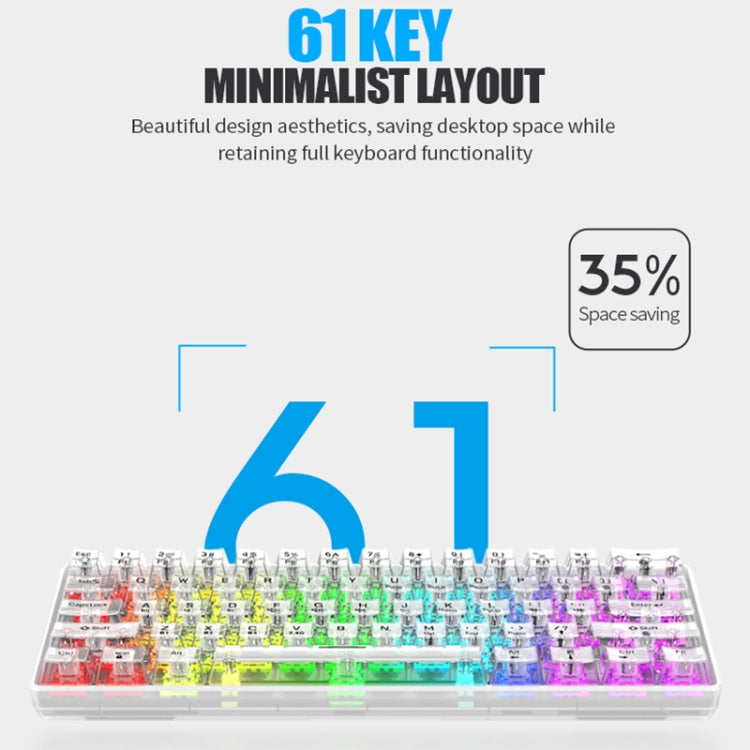 XUNFOX K30 Pro 2.4G + BT + Wired Transparent 61-Keys Mechanical White Axis Keyboard