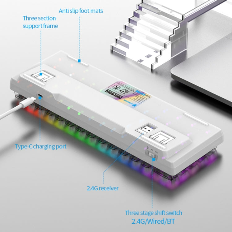 XUNFOX K30 Pro 2.4G + BT + Wired Transparent 61-Keys Mechanical White Axis Keyboard