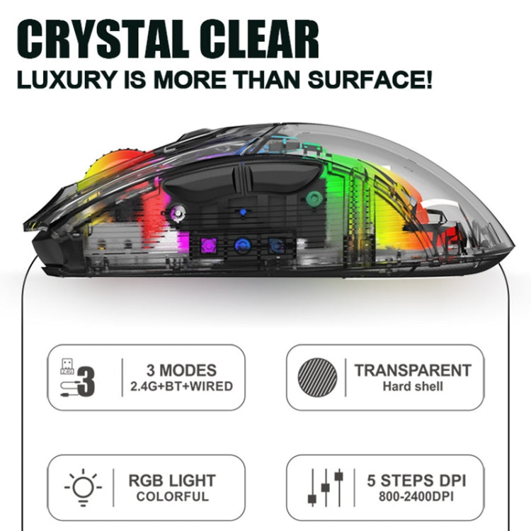 XUNFOX XYH20RGB 2.4G + BT + Wired Transparent 2400DPI RGB Light Gaming Mouse