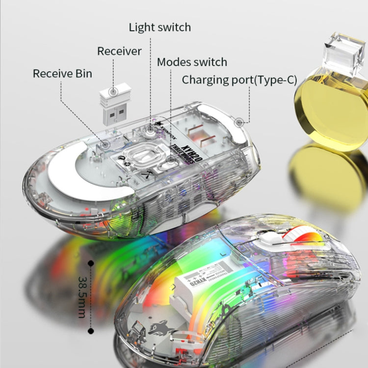 XUNFOX XYH20RGB 2.4G + BT + Wired Transparent 2400DPI RGB Light Gaming Mouse My Store