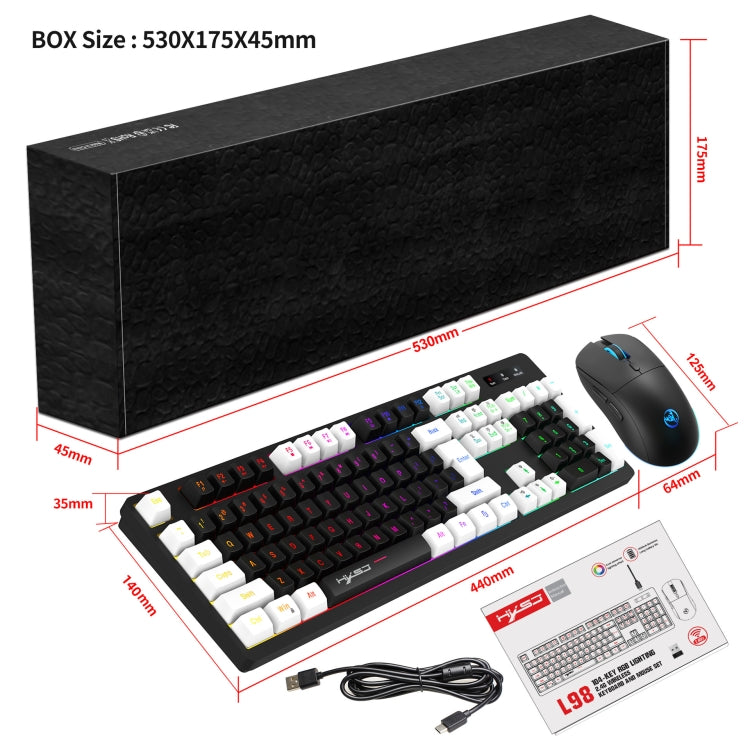 HXSJ L98 2.4G Wireless RGB Keyboard and Mouse Set 104 Keys + 1600DPI Mouse My Store