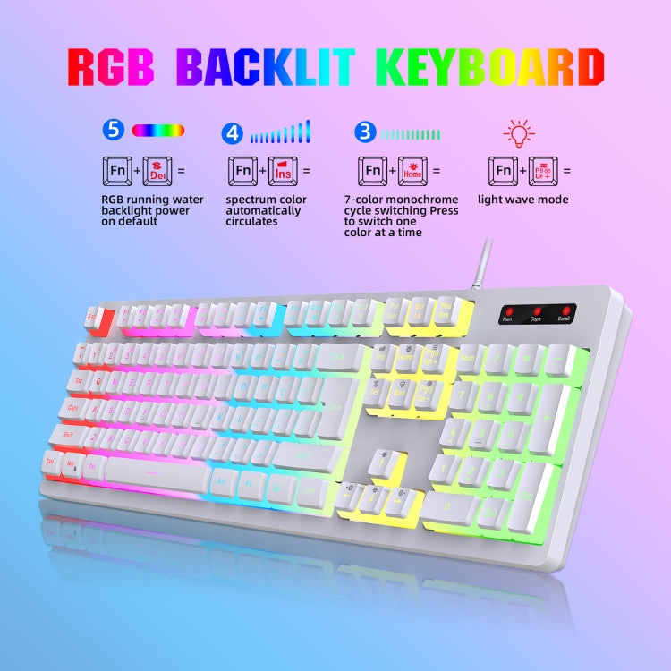 HXSJ L200+X100 Wired RGB Backlit Keyboard and Mouse Set 104 Pudding Key Caps + 3600DPI Mouse