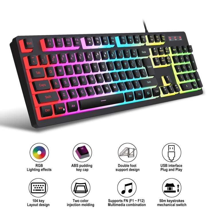 HXSJ L200 Wired RGB Backlit Keyboard 104 Pudding Key Caps My Store