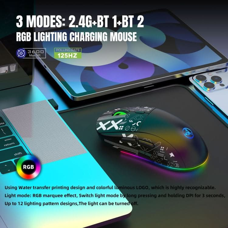 HXSJ T90 RGB Light Three-mode Wireless Gaming Mouse My Store