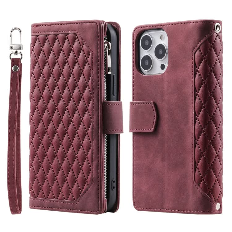 Grid Texture Zipper Leather Phone Case with Lanyard, Series 2