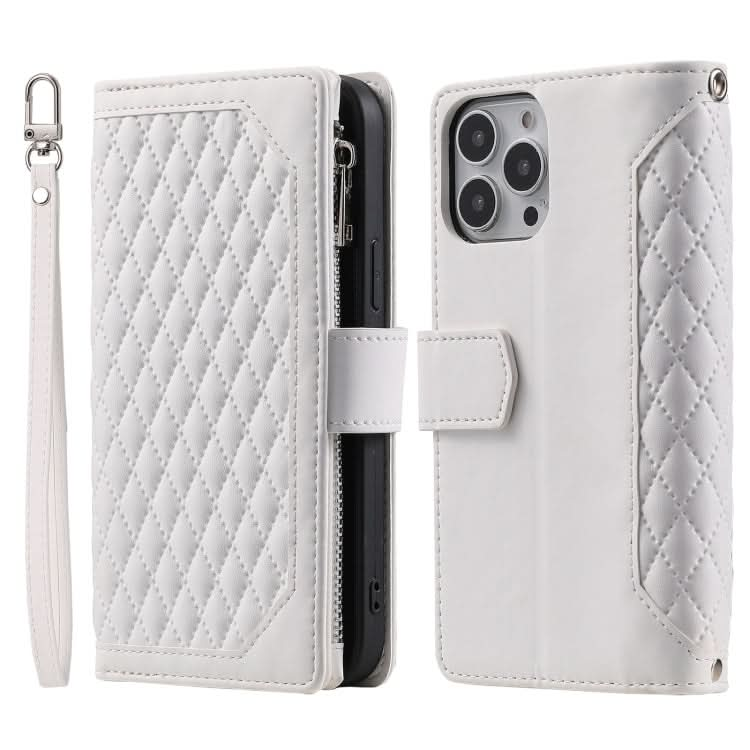 Grid Texture Zipper Leather Phone Case with Lanyard, Series 2