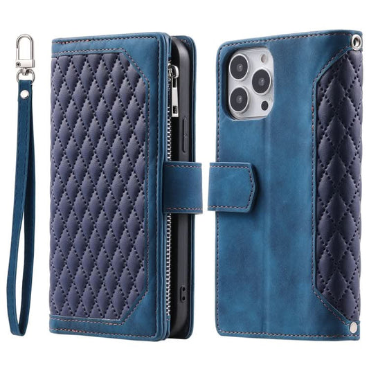 Grid Texture Zipper Leather Phone Case with Lanyard, Series 1