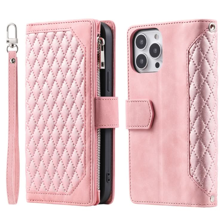 Grid Texture Zipper Leather Phone Case with Lanyard, Series 1