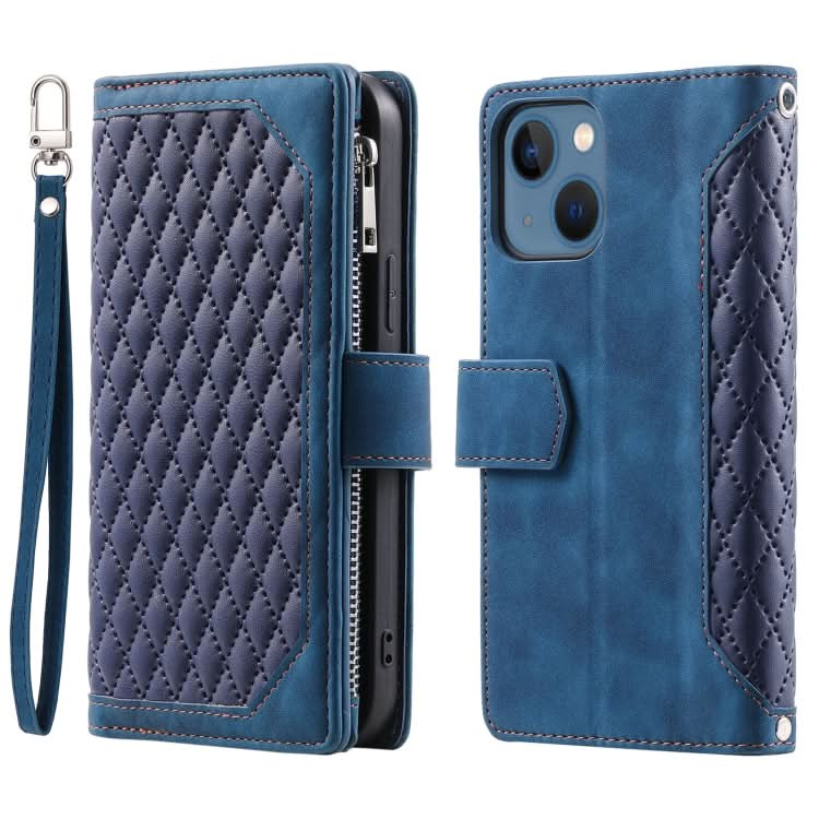 Grid Texture Zipper Leather Phone Case with Lanyard, Series 1