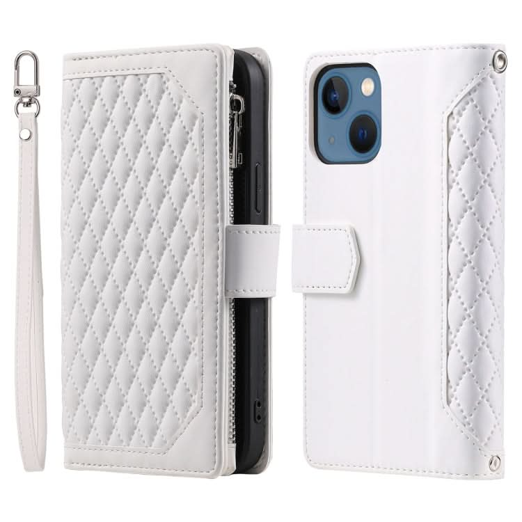 Grid Texture Zipper Leather Phone Case with Lanyard, Series 1