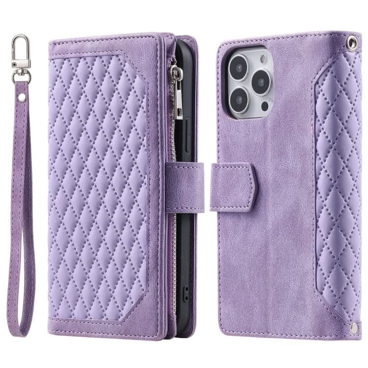 Grid Texture Zipper Leather Phone Case with Lanyard, Series 2