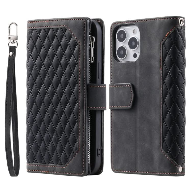 Grid Texture Zipper Leather Phone Case with Lanyard, Series 2