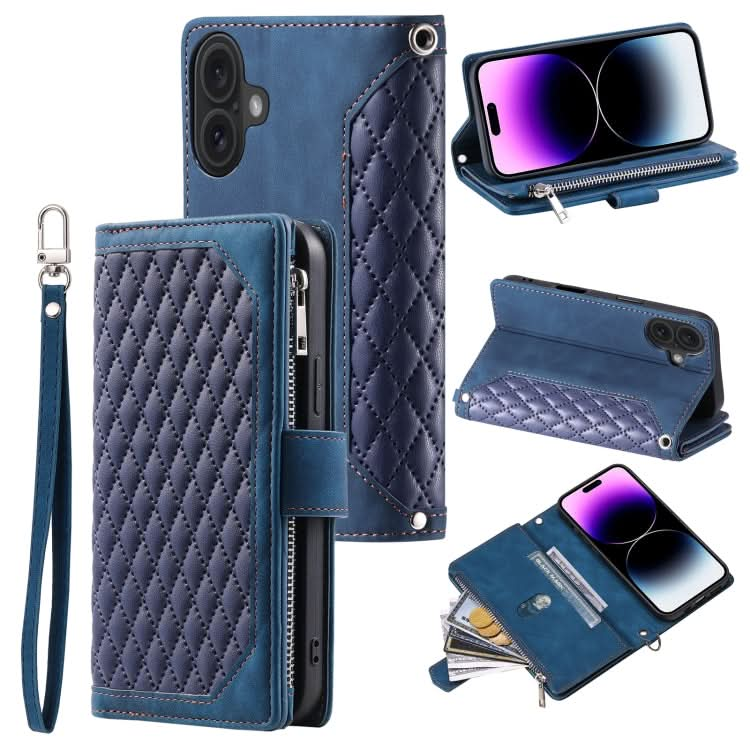 Grid Texture Zipper Leather Phone Case with Lanyard, Series 1