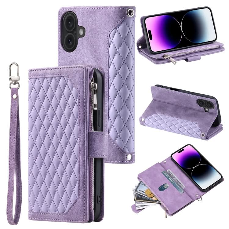 Grid Texture Zipper Leather Phone Case with Lanyard, Series 1