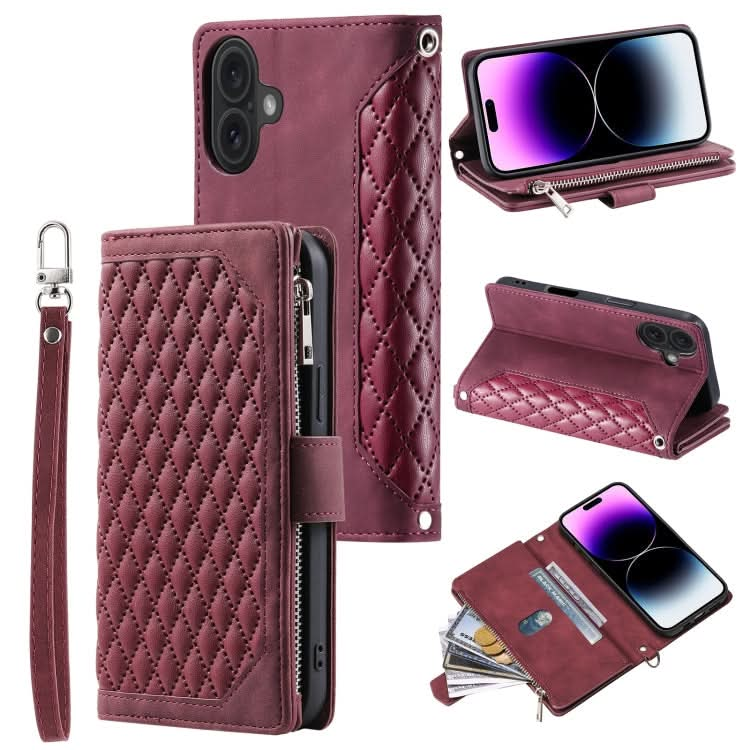 Grid Texture Zipper Leather Phone Case with Lanyard, Series 2