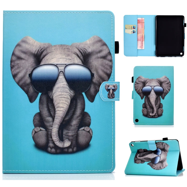 For Amazon Kindle Fire HD 8 (2020) Sewing Thread Horizontal Painted Flat Leather Case with Sleep Function & Pen Cover & Anti Skid Strip & Card Slot & Holder My Store