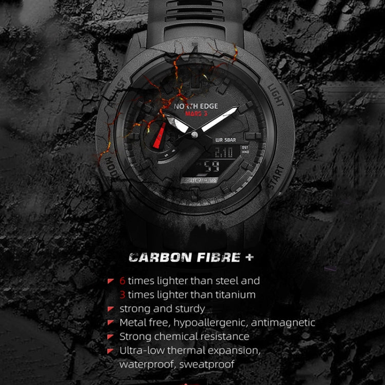 NORTH EDGE MARS3 Outdoor Waterproof Men Carbon Fiber Electronic Sports Watch