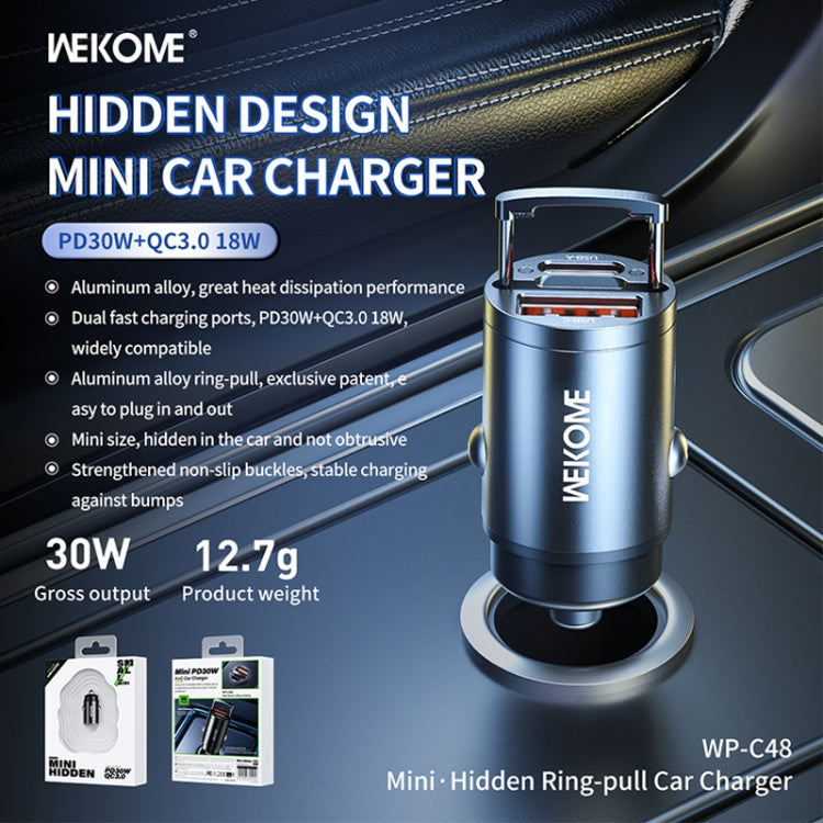 WK WP-C48 Mini Invisible Pull Ring 30W USB + USB-C / Type-C Car Charger ÎҵÄÉ̵ê