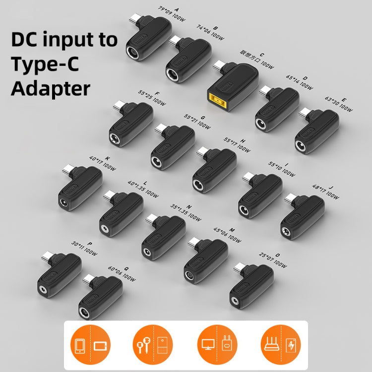 100W N 3.5X1.35mm Female to USB-C/Type-C Male Plug Charging Adapter