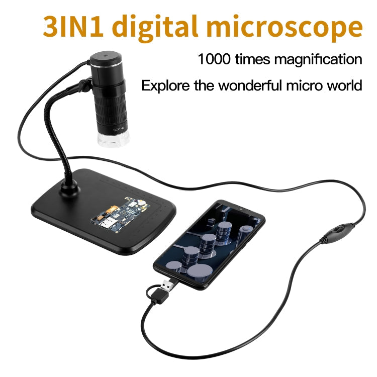 AN104 1000X 3 in 1 Digital Microscope with Helical Tube Bracket Reluova