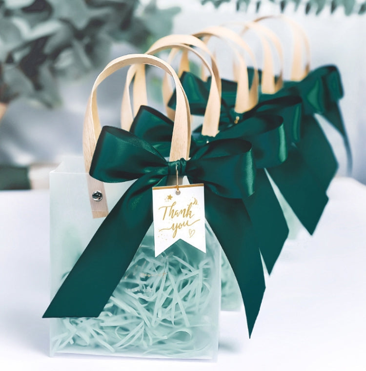 Gift Bag Transparent Packaging Bag, Green Ribbon+Hanging Tag+Lafite Grass