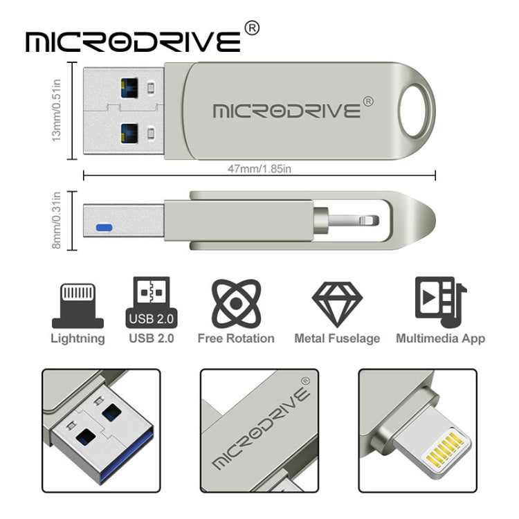 MicroDrive 2 In 1 Lightning + USB2.0 Portable Metal USB Flash Disk