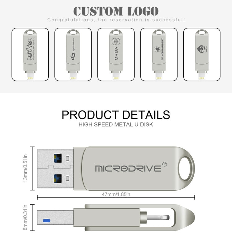 MicroDrive 2 In 1 Lightning + USB2.0 Portable Metal USB Flash Disk