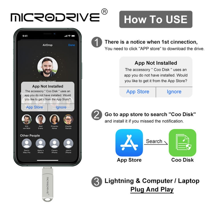 MicroDrive 2 In 1 Lightning + USB2.0 Portable Metal USB Flash Disk