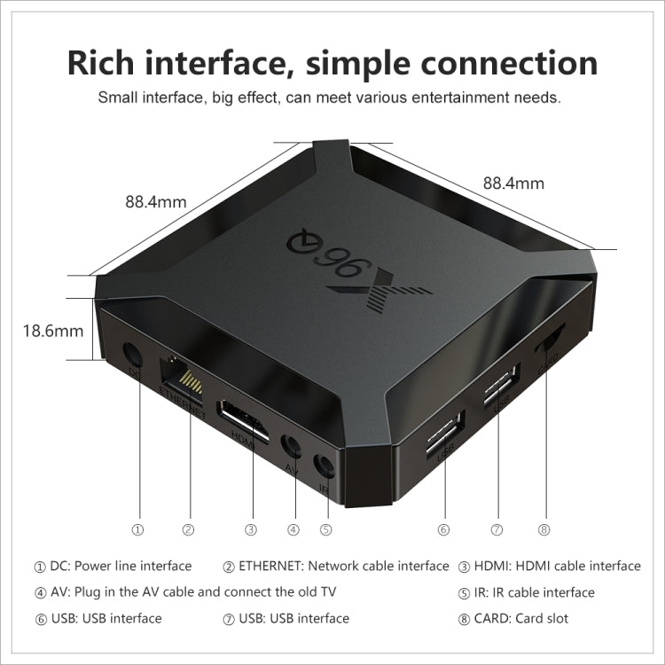 X96Q HD 4K Smart TV Box without Wall Mount, Android 10.0, Allwinner H313 Quad Core ARM Cortex A53 , Support TF Card, HDMI, RJ45, AV, USBx2 Reluova