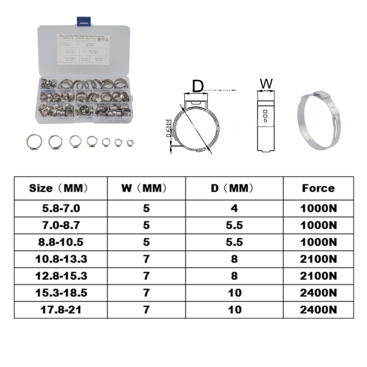 80 PCS Adjustable Single Ear Plus Stainless Steel Hydraulic Hose Clamps O-Clips Pipe Fuel Air with Ear Clamp Pincer Inside Diameter Range: 5.8-21mm ÎҵÄÉ̵ê