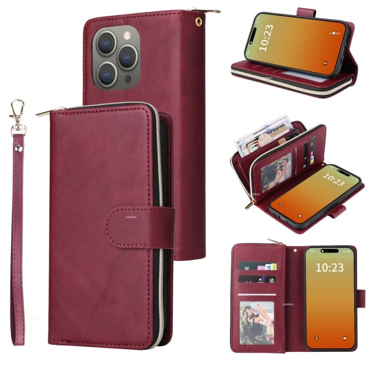 9 Card Slots Zipper Wallet Bag Leather Phone Case, Series 2