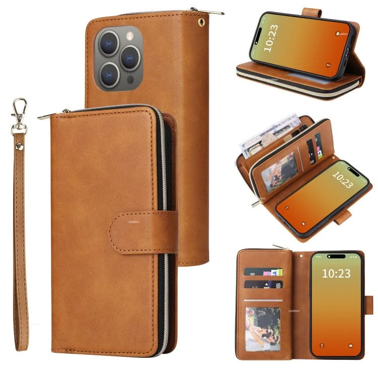 9 Card Slots Zipper Wallet Bag Leather Phone Case, Series 2