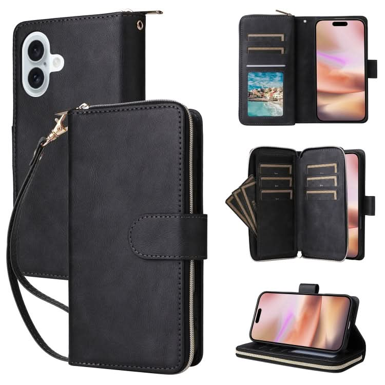 9 Card Slots Zipper Wallet Bag Leather Phone Case, Series 1