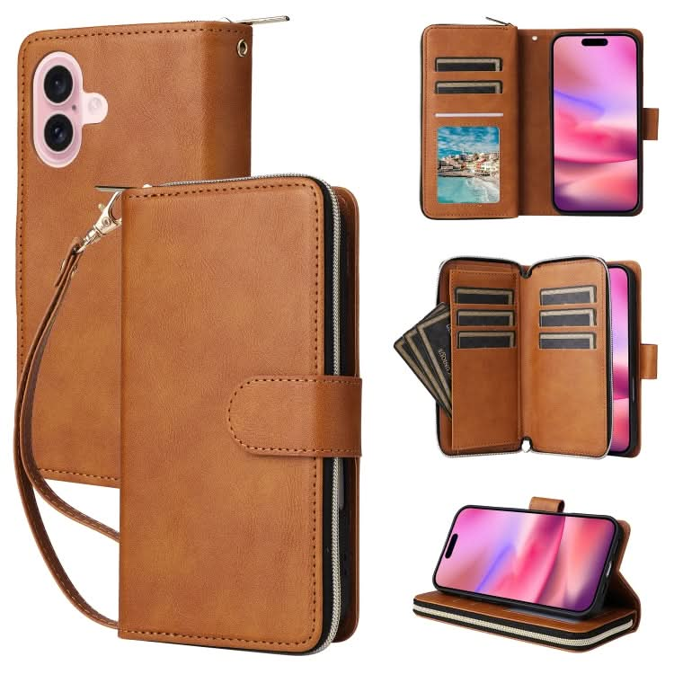 9 Card Slots Zipper Wallet Bag Leather Phone Case, Series 1