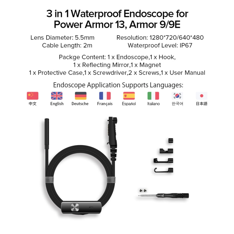 Ulefone Endoscope E1 IP67 Waterproof 3 in 1 Endoscope for Ulefone Power Armor 21 / 19 / 18T / 16 Pro / 13 / Armor Pad Reluova