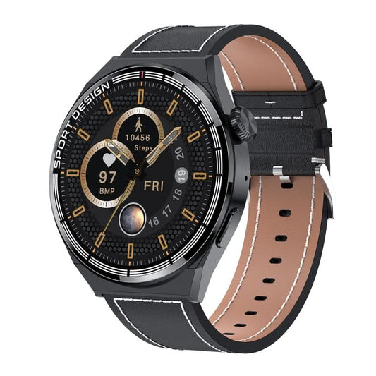 HDT MAX 1.60 inch Black Dial Leather Band IP68 Waterproof Smart Watch Support Bluetooth Call