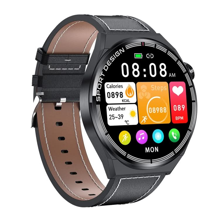 HDT MAX 1.60 inch Black Dial Leather Band IP68 Waterproof Smart Watch Support Bluetooth Call