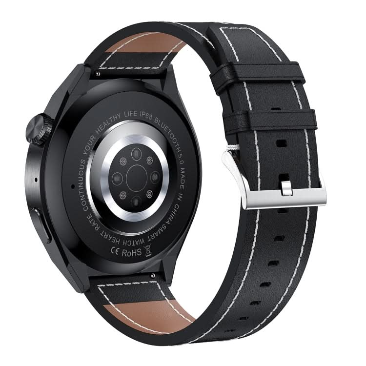 HDT MAX 1.60 inch Black Dial Leather Band IP68 Waterproof Smart Watch Support Bluetooth Call