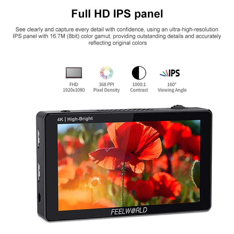 FEELWORLD LUT5E 5.5 inch High Bright 1600nit Touch Screen DSLR Camera Field Monitor F970 External Power and Install Kit 4K HDMI 1920X1080 IPS Panel