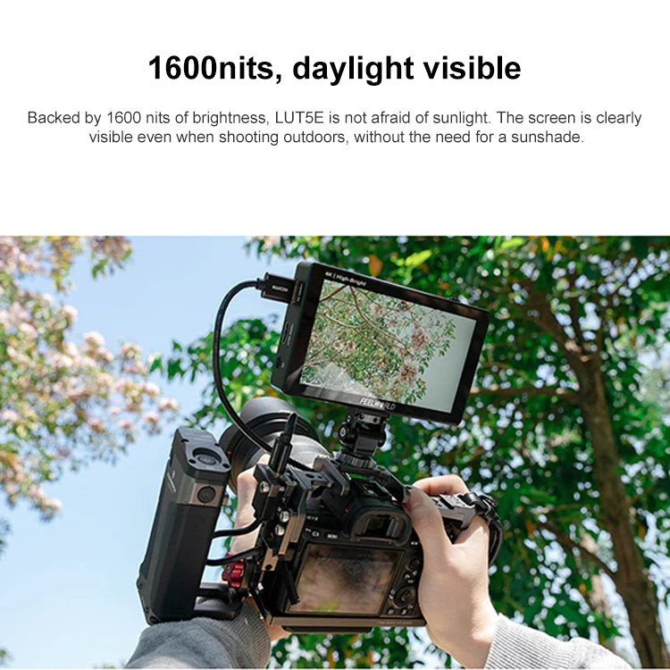 FEELWORLD LUT5E 5.5 inch High Bright 1600nit Touch Screen DSLR Camera Field Monitor F970 External Power and Install Kit 4K HDMI 1920X1080 IPS Panel