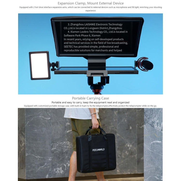 FEELWORLD TP16 16 inch Tablet Horizontal Vertical Prompting Folding Teleprompter, Bluetooth Remote Control