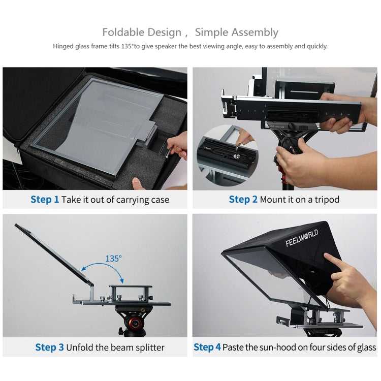 FEELWORLD TP16 16 inch Tablet Horizontal Vertical Prompting Folding Teleprompter, Bluetooth Remote Control