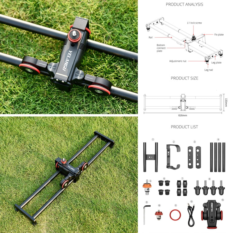 YELANGU L60ES YLG1847A-A 60cm Splicing Slide Rail Track with L5i Dolly Car