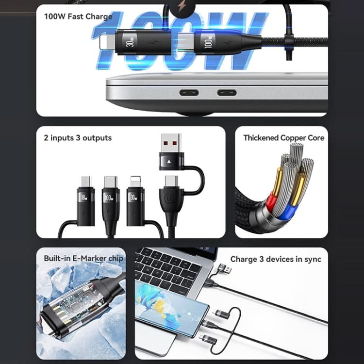 USAMS US-SJ645 U85 1.2m PD100W 6 in 1 Alloy Multifunctional Fast Charging Cable