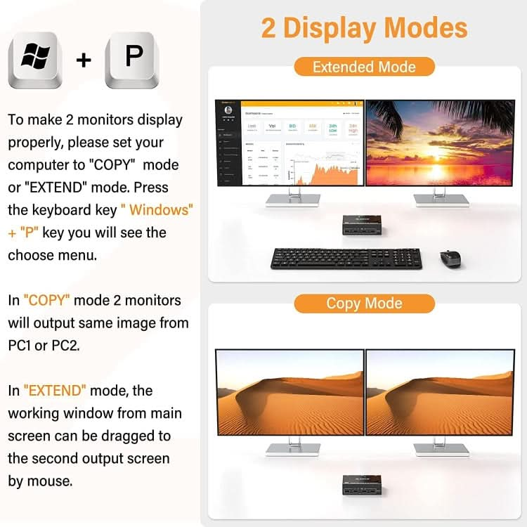 KC-KVM202DP 4K 60Hz USB3.0 DP Dual Monitors KVM Switch My Store